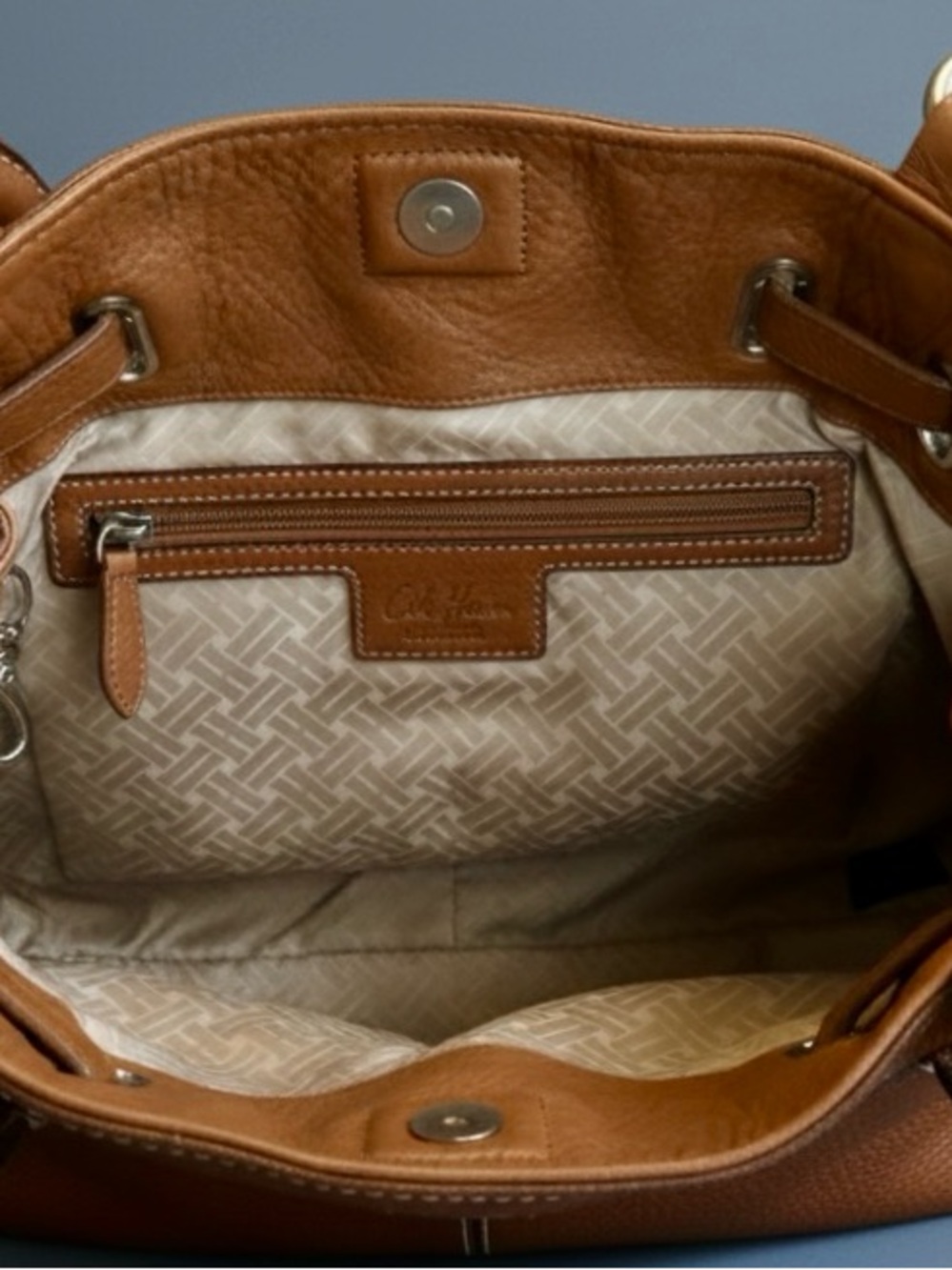 Cole Haan Heritage Village Double Handle Front Zip Tote British Tan Pebbled - Picture 6 of 11